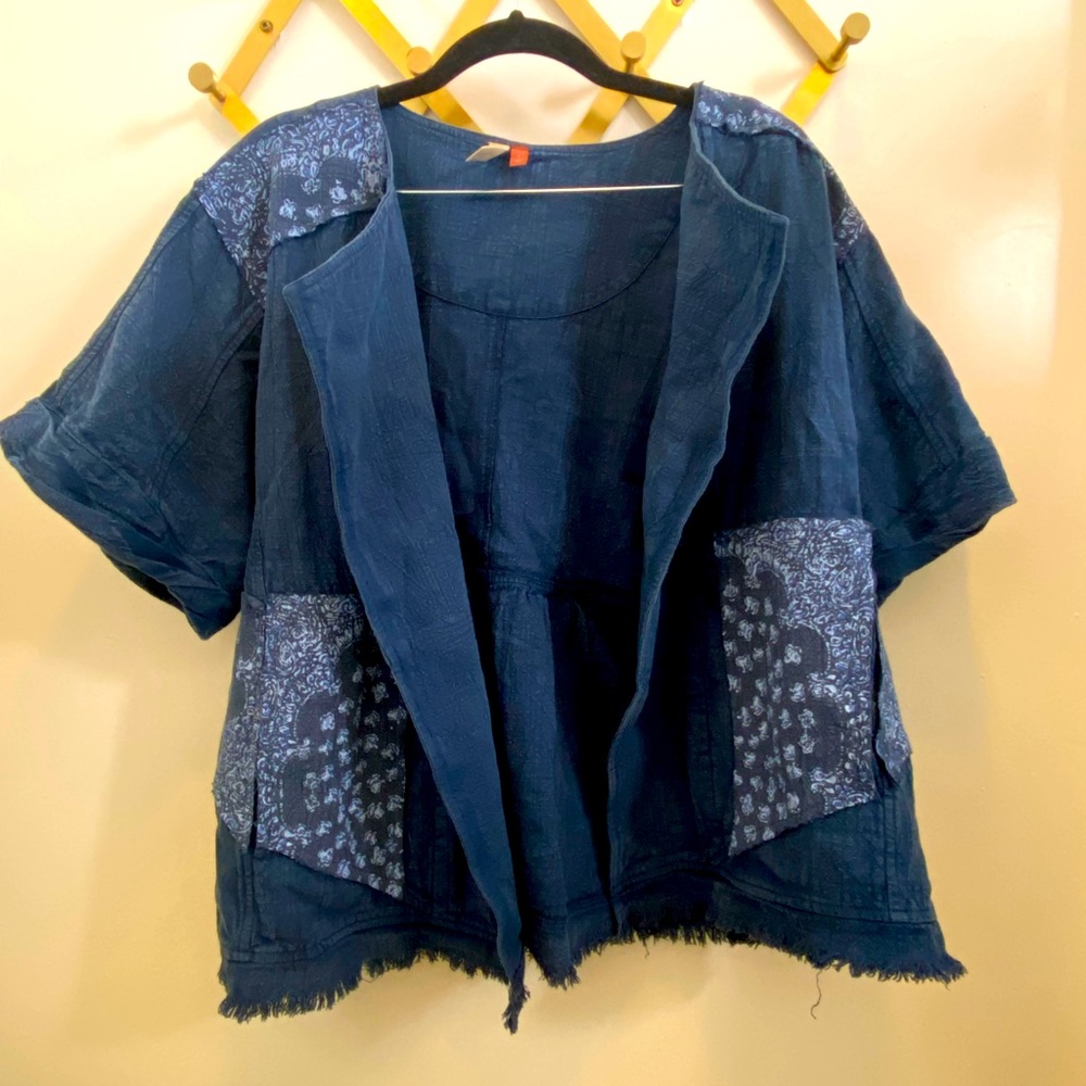 Pilcro Anthropologie Size S Blue Denim jacket Open Oversized Cowboy 100% Cotton